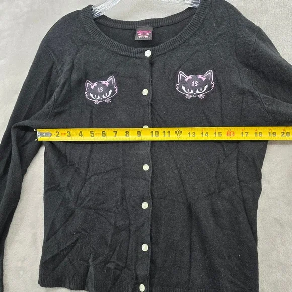 Lucky 13 Girls XL Cardigan Black Pink Cat Bad Luck Kitten Klub Sweater - Picture 8 of 12